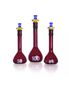 KIMBLE® RAY-SORB® Volumetric Flask, Amber, Class A, Heavy Duty, Wide Mouth w/ Polyethylene Stopper, DWK Life Sciences 