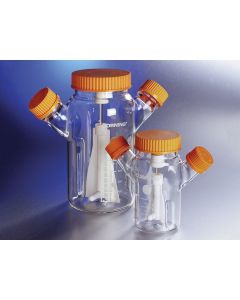 Reusable Glass Spinner Flask with 70mm Flat Center Cap and 2 Angled Sidearms, Corning Life Sciences
